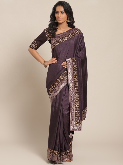 

Shangrila Creation Aubergine & Gold-Toned Solid Saree, Purple