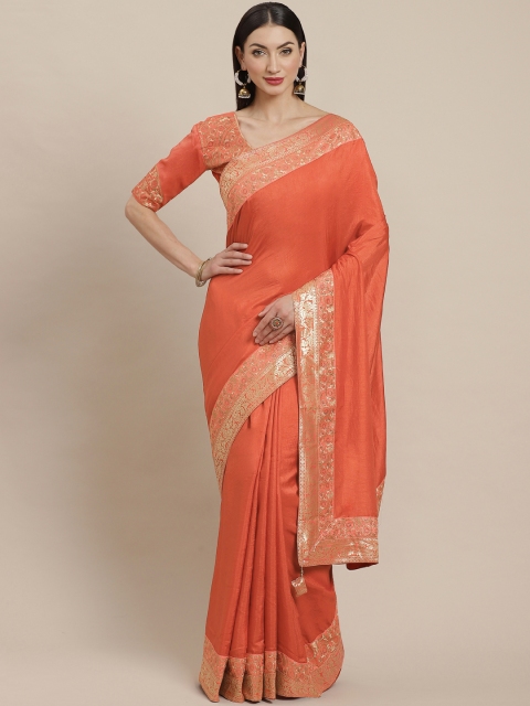 

Shangrila Creation Rust Orange Solid Saree
