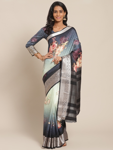 

Shangrila Creation Blue & Sea Green Digital Floral Printed Saree