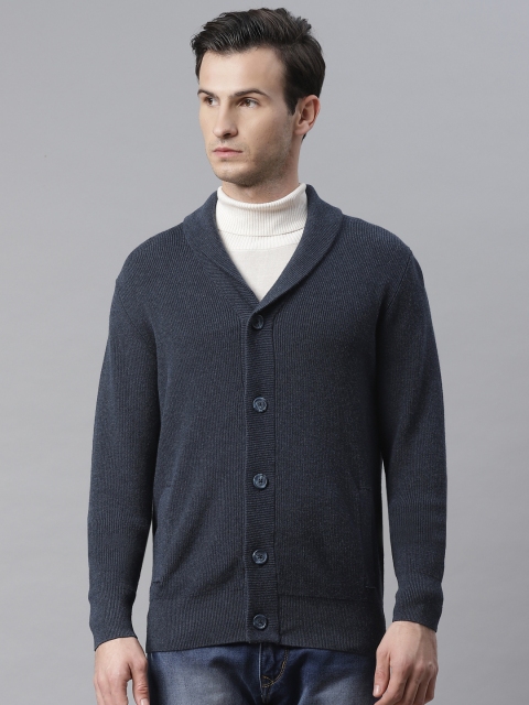 

Marks & Spencer Men Navy Blue Ribbed Cardigan Sweater
