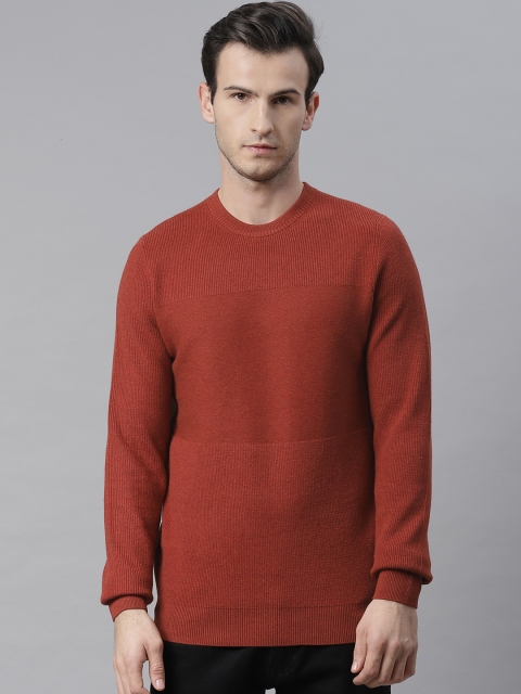 

Marks & Spencer Men Rust Orange Ribbed Pullover Sweater