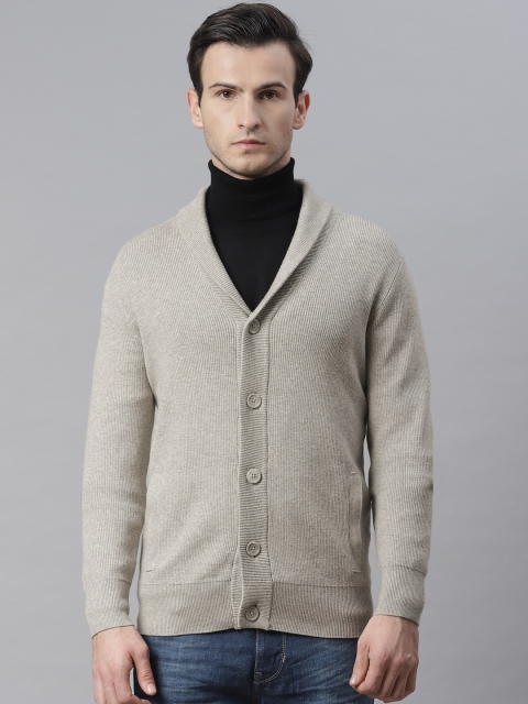 

Marks & Spencer Men Grey Melange Ribbed Cardigan Sweater