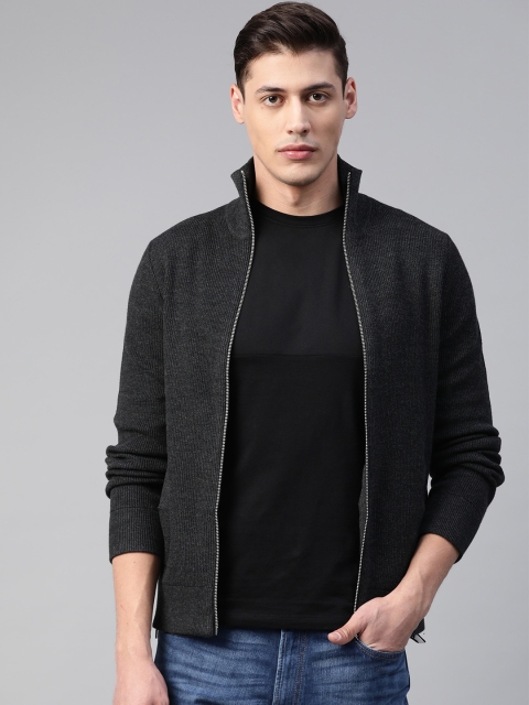 

Marks & Spencer Men Charcoal Grey Ribbed Cardigan