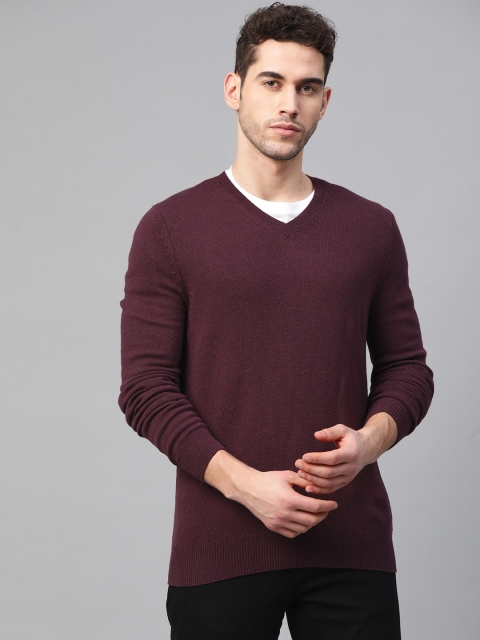 

Marks & Spencer Men Burgundy Solid Woollen Sweater