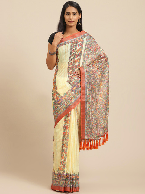 

VASTRANAND Cream-Coloured Kalamkari Print Saree