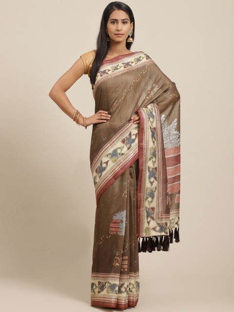

VASTRANAND Brown Kalamkari Print Saree
