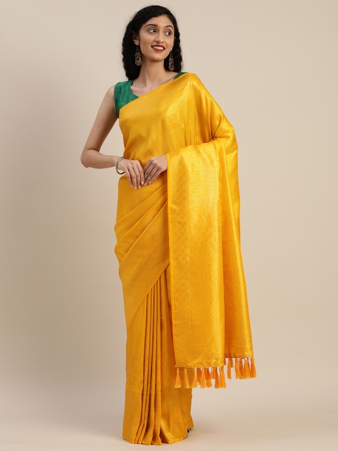 

VASTRANAND Yellow Silk Blend Woven Design Banarasi Saree