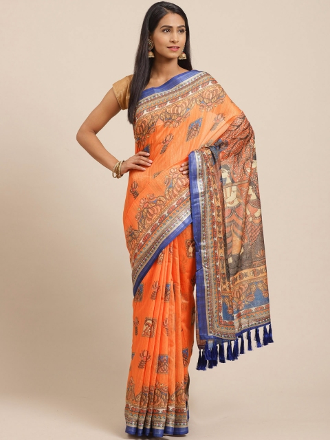 

VASTRANAND Orange Kalamkari Print Saree