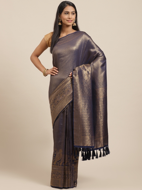 

VASTRANAND Navy Blue & Golden Woven Design Banarasi Saree