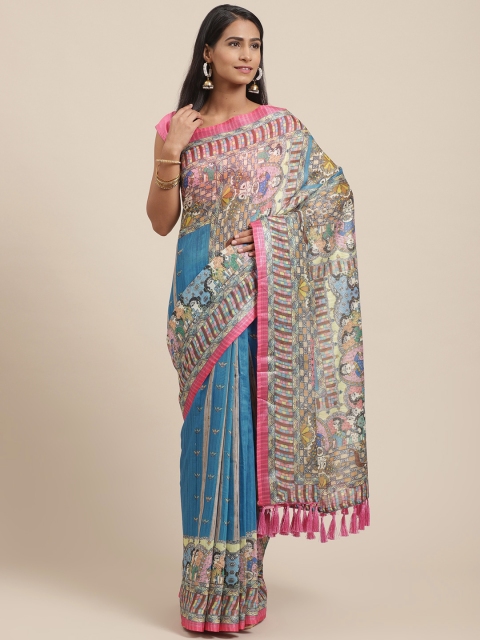 

VASTRANAND Blue Kalamkari Print Saree