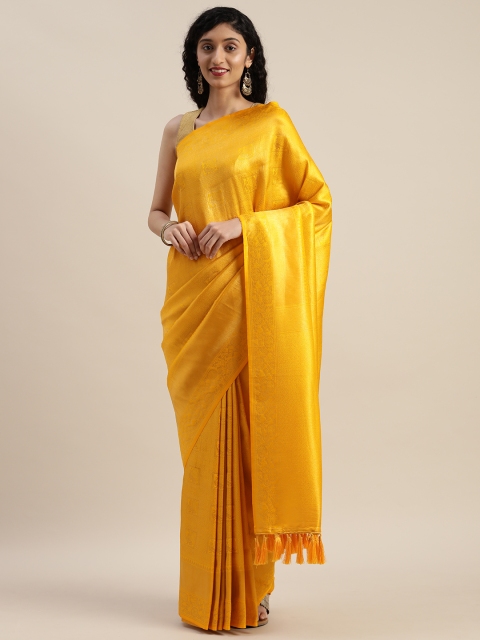 

VASTRANAND Yellow Silk Blend Woven Design Banarasi Saree