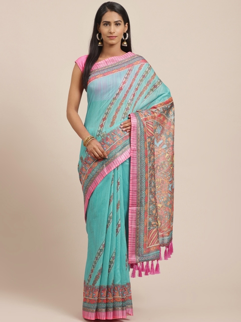 

VASTRANAND Blue Kalamkari Print Saree