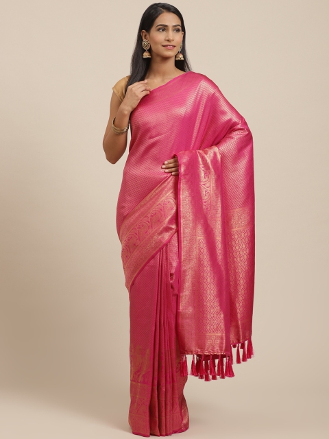 

VASTRANAND Pink & Golden Woven Design Banarasi Saree