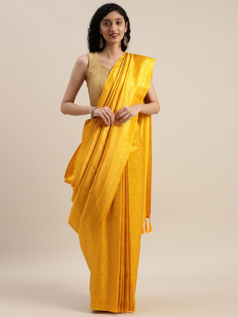 

VASTRANAND Yellow Silk Blend Woven Design Banarasi Saree