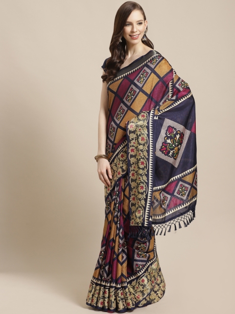 

VASTRANAND Pink & Mustard Yellow Printed Patola Saree