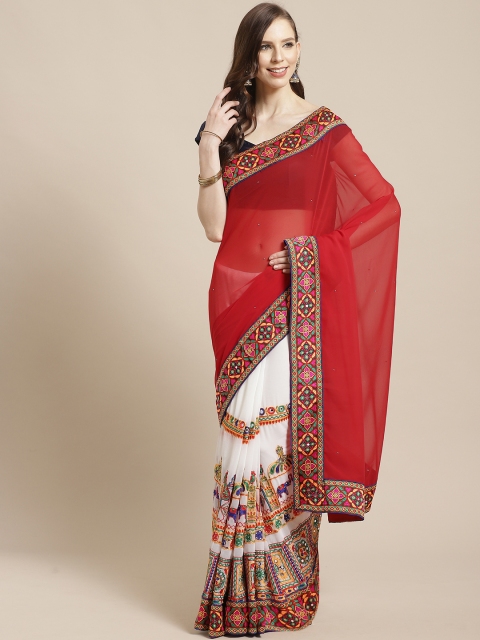 

VASTRANAND Red & White Half & Half Embellished Saree