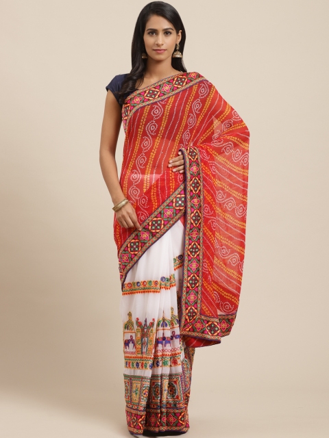 

VASTRANAND Red & White Printed Half & Half Bandhani Saree