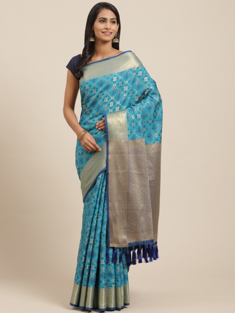 

VASTRANAND Blue & Golden Woven Design Patola Saree