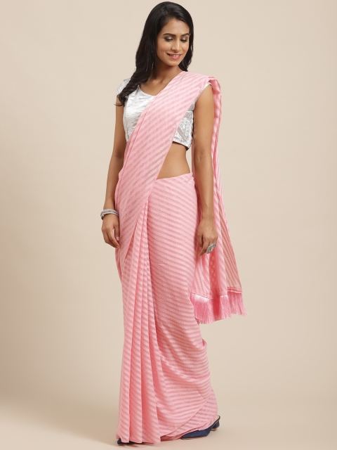 

VASTRANAND Pink Self-Striped Saree