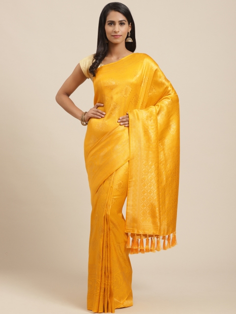 

VASTRANAND Yellow & Golden Zari Woven Design Kanjeevaram Saree