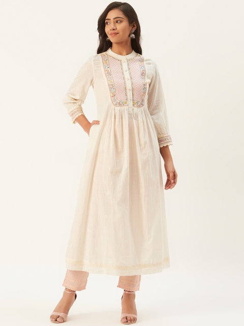 

Ritu Kumar Women Off-White Yoke Design Kurta with Trousers