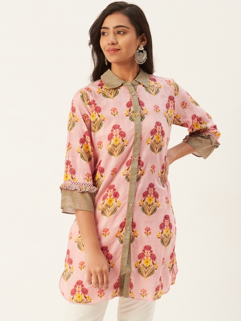 

Ritu Kumar Women Pink & Grey Floral Pure Cotton Print Kurti