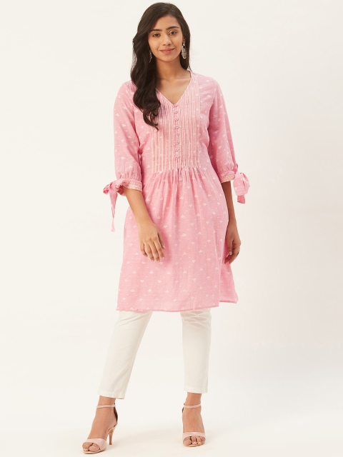 

Ritu Kumar Women Kurta & White Self Design A-Line Kurta, Pink