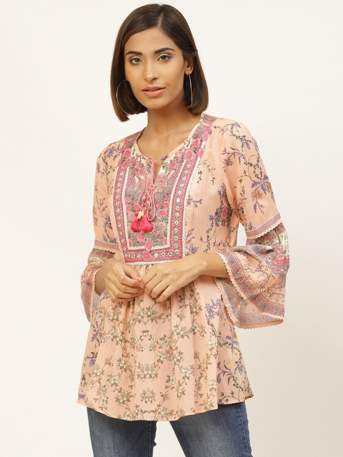 

Ritu Kumar Peach-Coloured & Pink Floral Print Kurti