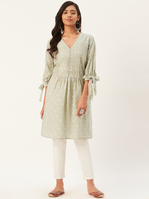 

Ritu Kumar Women Sea Green & White Self Design A-Line Kurta
