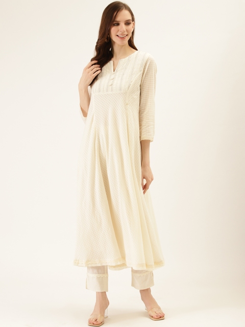 

Ritu Kumar Women Off-White Checked Kurta with Trousers