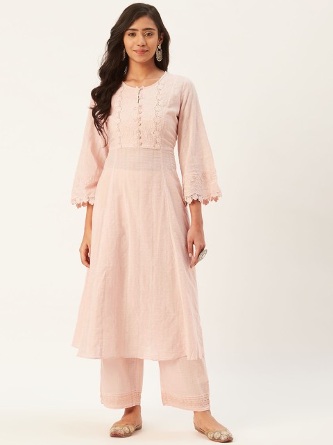 

Ritu Kumar Women Peach-Coloured Woven Design Kurta with Palazzos & Dupatta