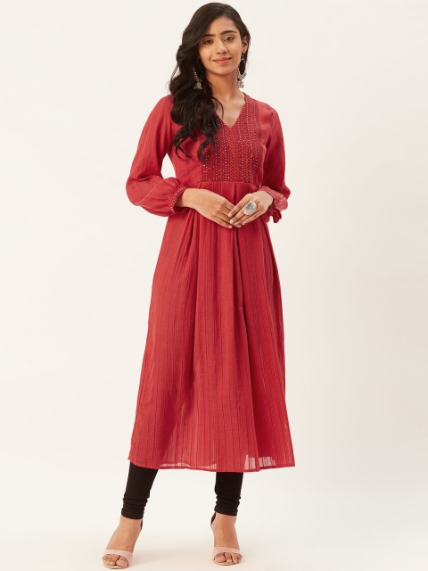 

Ritu Kumar Women Red Self-Striped Yoke Design A-Line Kurta