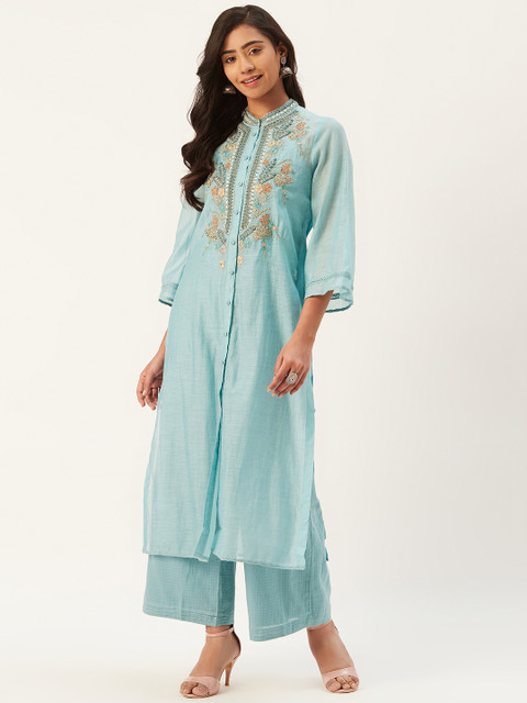 

Ritu Kumar Women Blue Yoke Design Kurta with Palazzos