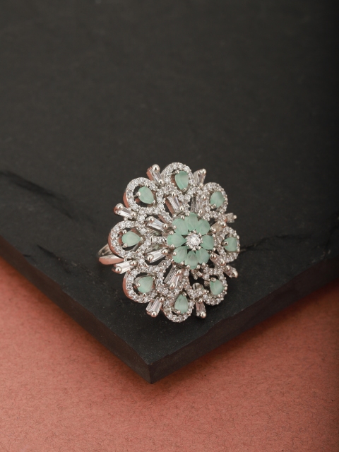 

Carlton London Women Sea Green Silver-Plated CZ-Studded Handcrafted Adjustable Finger Ring