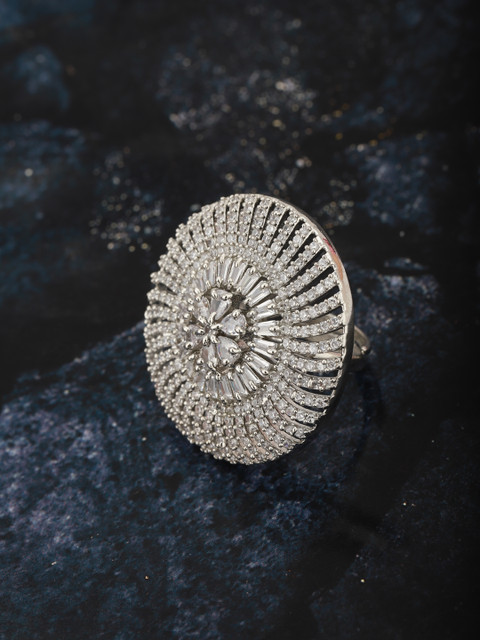 

Carlton London Women Silver-Plated CZ-Studded Handcrafted Adjustable Finger Ring