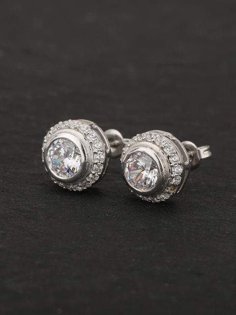 

Carlton London Silver-Toned Rhodium-Plated CZ-Studded Circular Studs