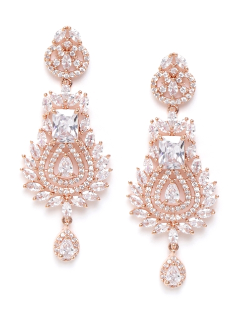 

Carlton London Rose Gold-Plated CZ-Studded Teardrop Shaped Drop Earrings