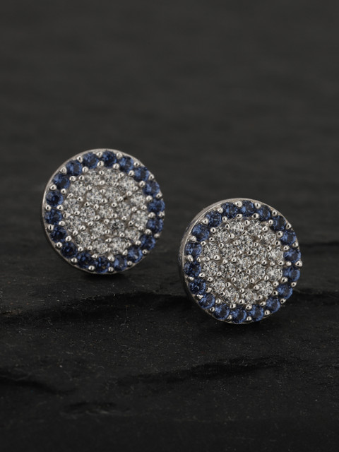 

Carlton London Silver-Toned & Navy Blue Rhodium-Plated CZ-studded Circular Studs