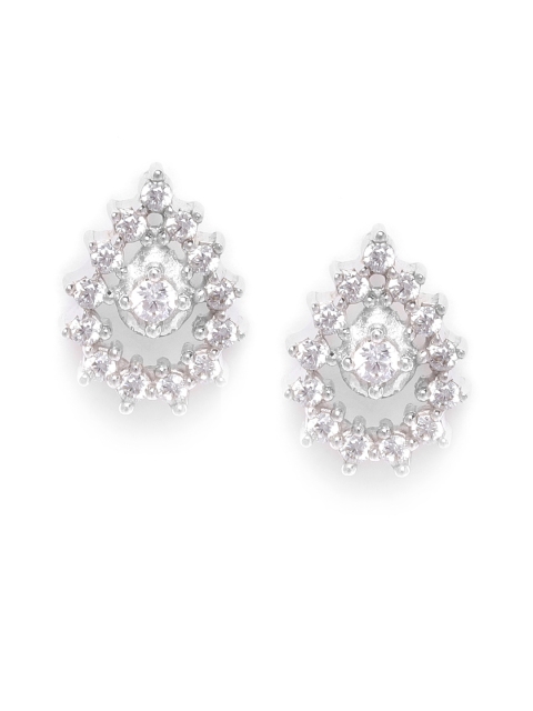 

Carlton London Silver-Toned Rhodium Plated CZ Studded Teardrop Shaped Studs