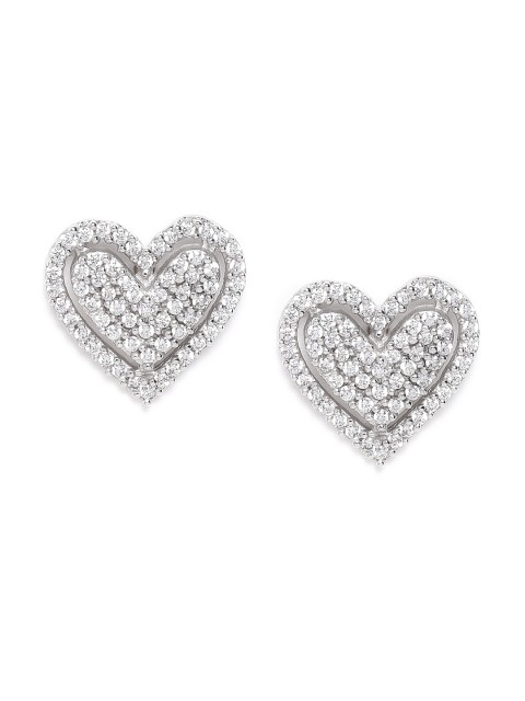 

Carlton London Silver-Toned Rhodium-Plated CZ Studded Heart Shaped Studs