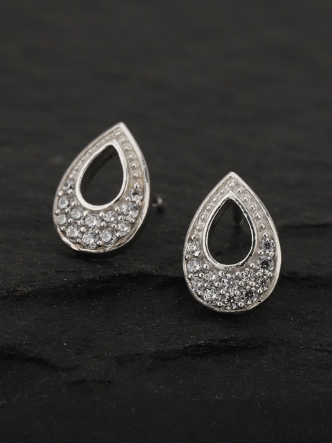 

Carlton London Silver-Toned Rhodium-Plated CZ-Studded Teardrop Shaped Studs