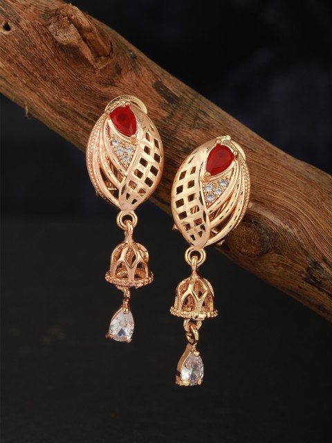 

Carlton London Red Gold-Plated CZ-Studded Oval Drop Earrings