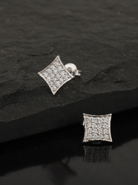 

Carlton London Silver-Toned Rhodium Plated CZ Studded Diamond Shaped Studs