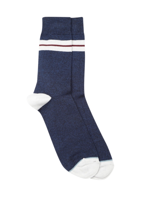 

Marks & Spencer Men Navy Blue Solid Calf-Length Socks with Striped Detail