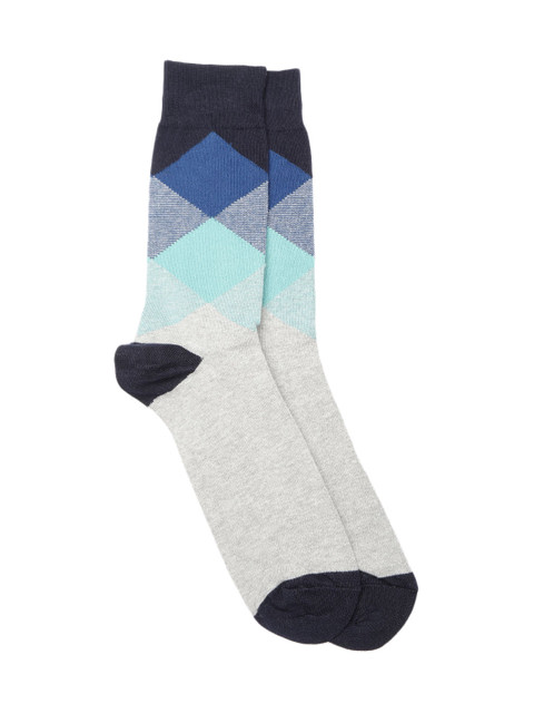 

Marks & Spencer Men Grey Melange & Blue Patterned Calf-Length Socks