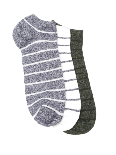

Marks & Spencer Men Pack of 3 Striped Ankle-Length Socks, Olive