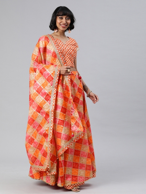 

Geroo Jaipur Handcrafted Orange Kota Silk Stitched Lehenga With Dupatta