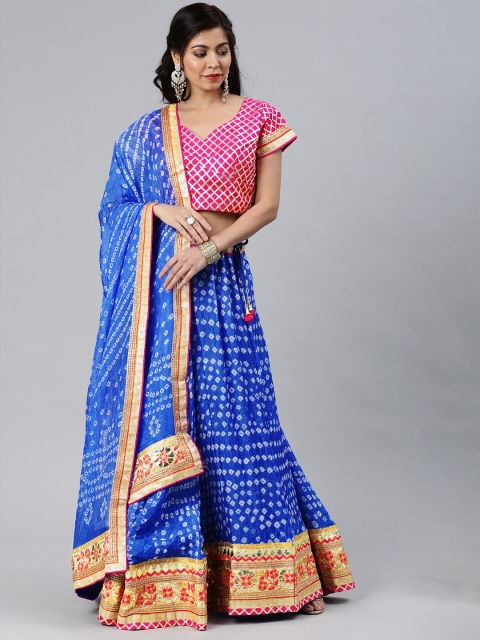 

Geroo Jaipur Hand Dyed Bandhani Blue Silk Stitched Lehenga With Dupatta