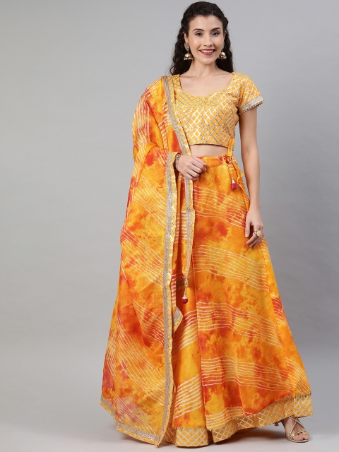 

Geroo Jaipur Hand Dyed Yellow Kota Silk Stitched Sustainable Lehenga With Dupatta