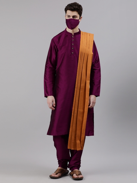 

Bollywood Vogue Men Purple & Beige Solid Kurta with Pyjamas